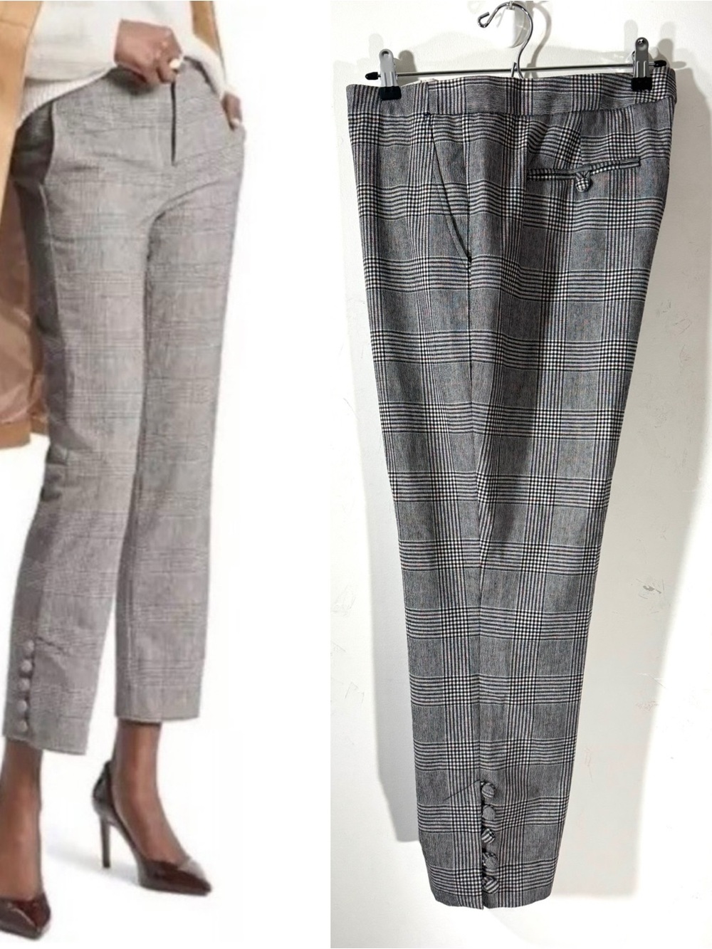 Banana Republic Avery Plaid Wool Blend pants Sz 14 NWT Button Hem